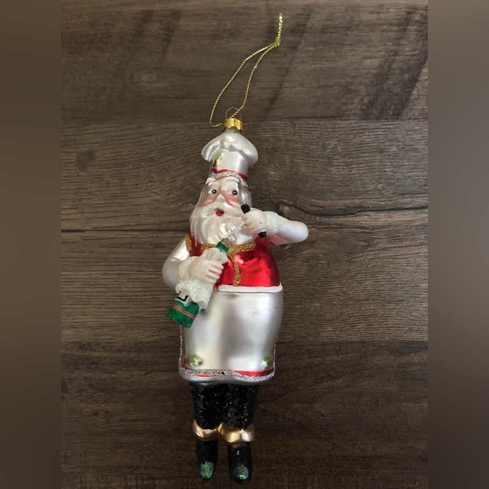 Santa Opening Wine Bottle Christmas Ornament